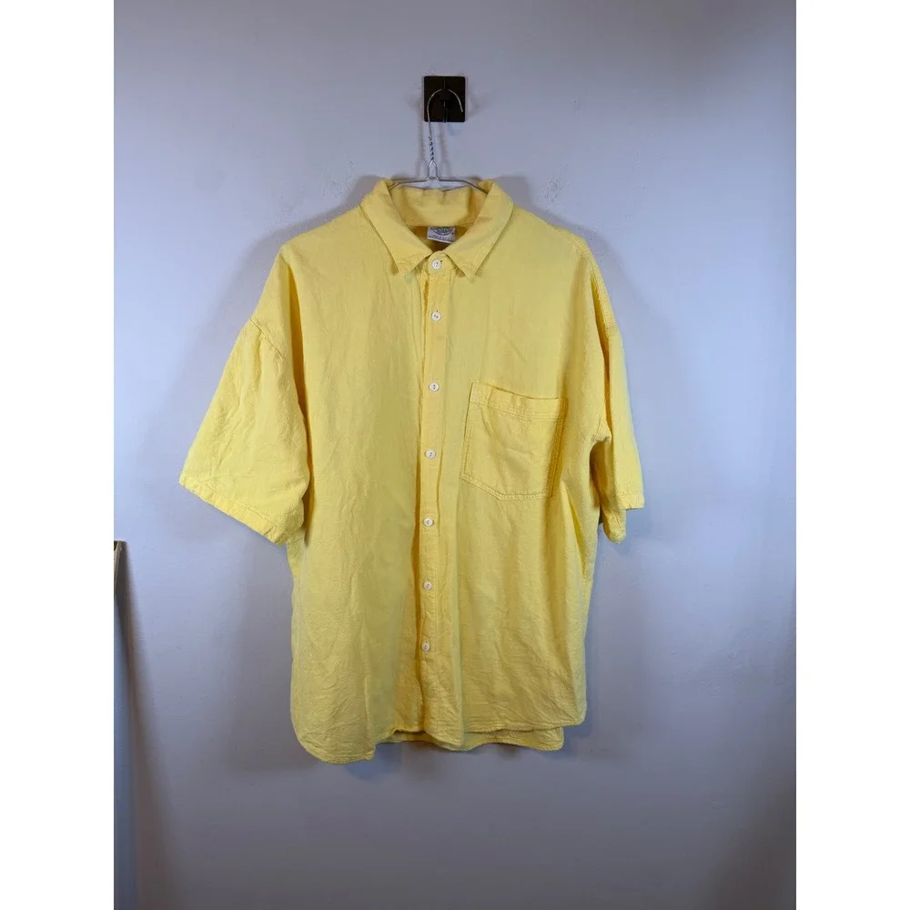 Club West Mens Short Sleeve Button Down 100% Cotton Yellow Medium Vintage USA
